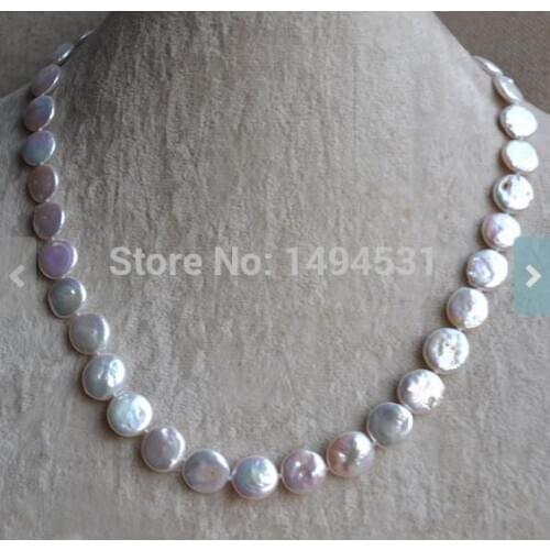 Wholesale Pearl Necklace, Coin 18 Inches 11-12mm White Color Freshwater Pearl Necklace, Wedding Bridesmaids Jewelry