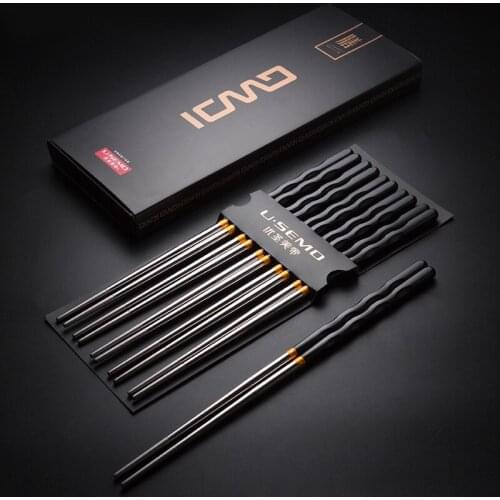 5Pairs Korean Stainless Steel Chopsticks Non-slip Metal Chopsticks Alloy High Temperature Resistant Food Grade Sushi Food Stick