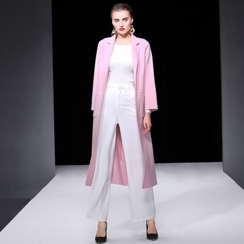 Women s winter coat pink Double sided wool cashmere outwear 2019 autumn plus size ladies fashion overcoats long free ship