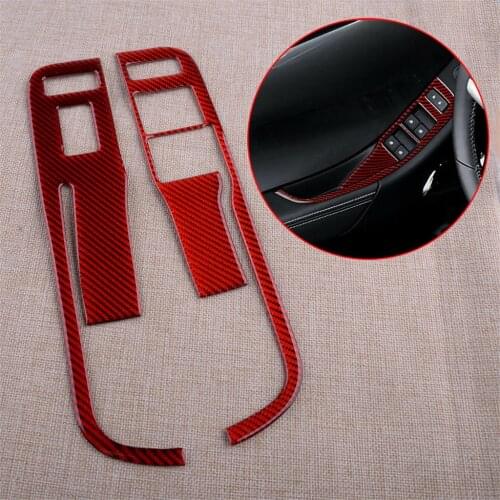 1 Set Window Control Switch Panel Cover Trim Red Carbon Fiber Fit for Chevrolet Camaro 2013 2014 2015 Left Hand Drive Only