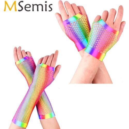 1 Pair Women Mermaid Gloves Women Fishnet Gloves Colorful Retro Fingerless Mittens for 80s Party Supplies Costume Accessories