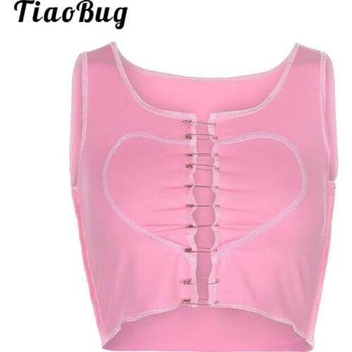 Sexy Cutout Heart Print Y2k Crop Top Women Party Clubwear Pink Sleeveless Tank Tops Vests E Girl 90s Aesthetic Summer Clothes