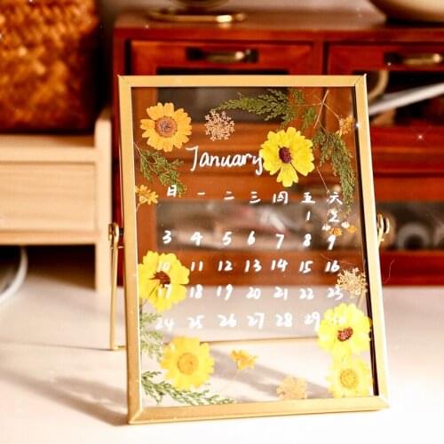 4/6inch Embossed Calendar Manual Dry Flower Photo Frame Table DIY Material Package Creative Decoration Home Transparent Style