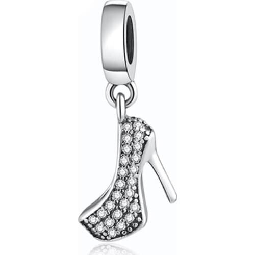 S925 Silver Pendant DIY Jewelry Sparkling Stiletto shoe Dangle Charm fit Lady Bracelet Bangle