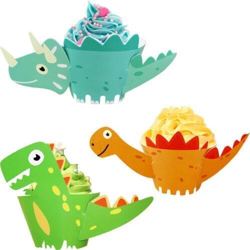 Tropical Jungle Party Decor 12set Dinosaur Cupcake Wrapper Topper Birthday Party DIY Decorations Kids Baby Shower Decorations