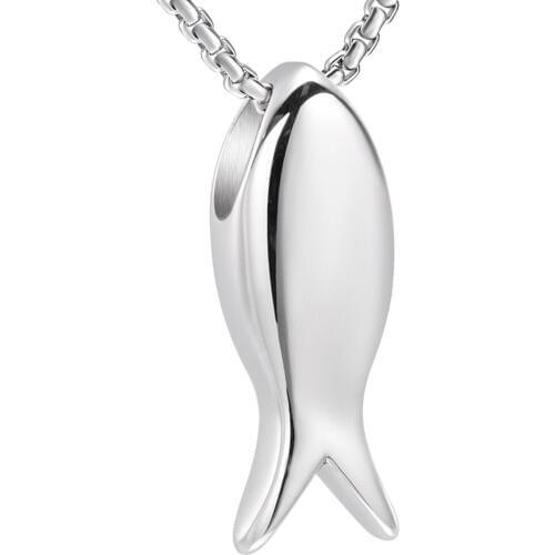 Urn Jewelry Engraving High Polished Stainless Steel Jesus fish Cremation Urn Pendant Necklace With Pet Memorial Ashes Jewelry