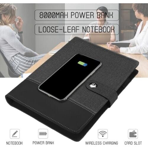 Business Note Book Multi Functional A5 Power Book 8000 MAh Power Bank Qi Wireless Charging Note Book Binder Spiral Diary Planner