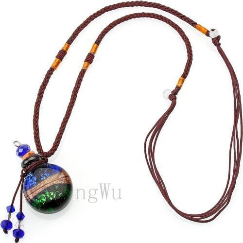 YingWu Blue Gold Foil Murano Glass Small Colorful oil ashes urn bottle cork pendant vial Necklace