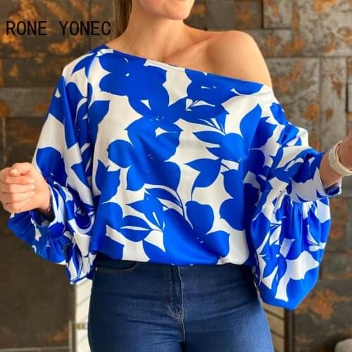 Women Casual Graphic One Cold Shoulder Puff Sleeves Blouse