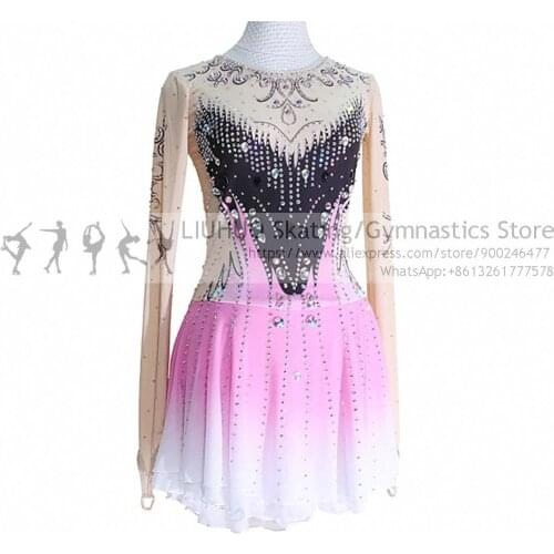 Ice Skating Clothing Dress Women pink black Gradient Children girls costumes Artistic dress Competition Ballet teens Dance dress