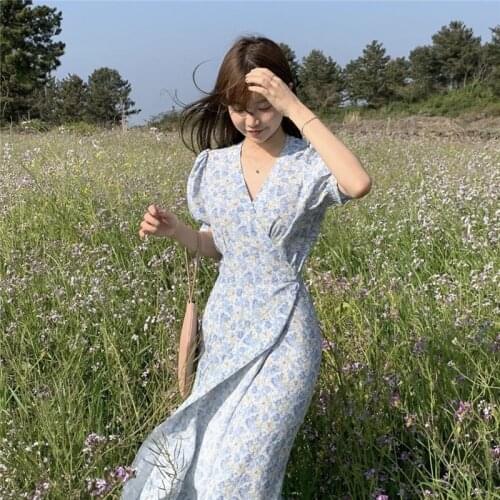 Alien Kitty Summer Dresses For Women 20201 Floral Vintage V-neck Short Sleeve Elegant Female Slim Waist Casual Leisure Dress