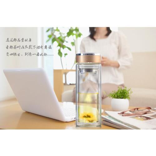 1PC New 320ml water bottle Double layer glass transparent heat-resistant glass with filter leakage proof water bottle KD 1462