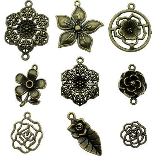 10pcs Charms Flower Antique Bronze Color Flower Pendant Charms Vintage Flower Charms For Jewelry Making