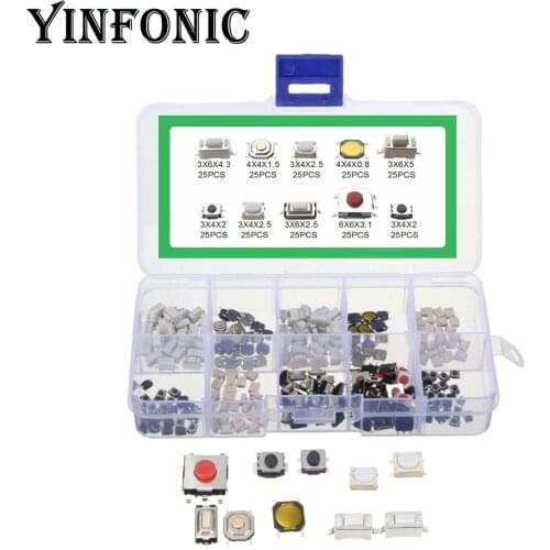 10values x25pcs SMD Tact Switch microswitch 2*4 3*6 4*4 6*6 switch button kit box