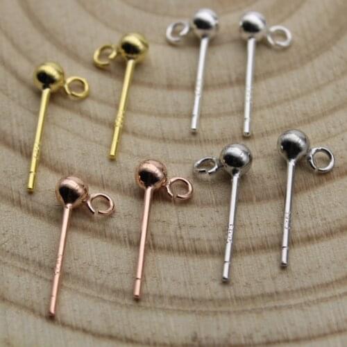 2Pairs 3 4 mm Ball Stud Earrings Loop Real Solid 925 Sterling Silver Earring Stud Needle Post for DIY Jewelry Making Findings