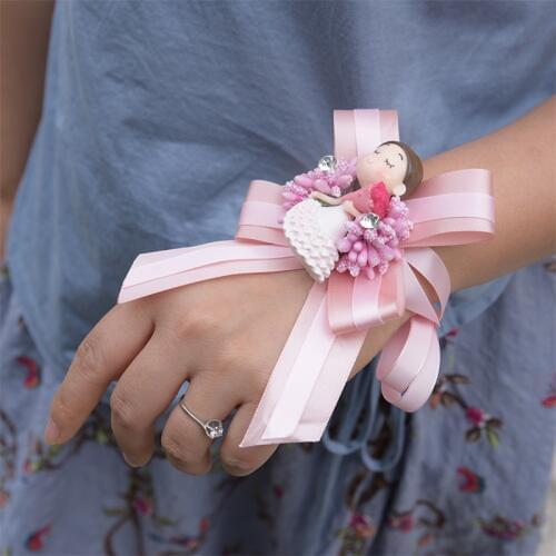 5pcs/lot Lovely slik ribbon bridegroom corsage bride Wrist flower for wedding decoration
