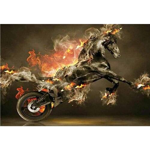 New Full Square/Round 5D DIY Diamond Painting Flame Horse Pictures 3D Embroidery Mosaic Cross Stich Kit Art Stickers Decor DF513