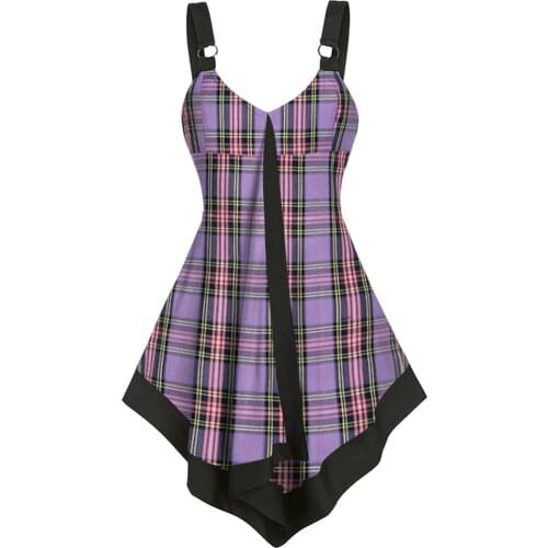 40# Womens Plaid Blouses Tank Tops Ladies Sexy Cami Swing Vest Skirt Clubwear Blouses Patchwork England Fashion Shirts рубашка