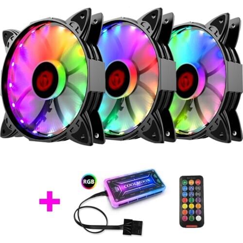COOLMOON PC Case Cooler Fan 120mm RGB Mute Adjustable LED 12V With RF Remote Controller Cooler Fan RGB Computer Cooling Fan