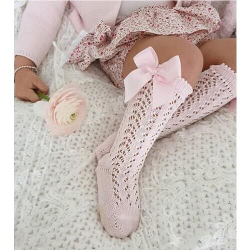 Children Girls Royal Style Bow Knee High Fishnet Socks.Baby Toddler Bowknot In Tube Socks.Kid Hollow Out Sock Sox 0-4Y