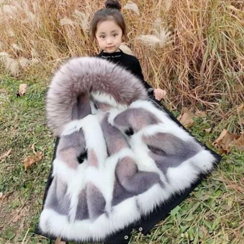 2021 New Winter Kids Hooded Solid Detachable Faux Fox Fur Coats for Girls Children Clothing Parka Warm Thicken Outerwears C106