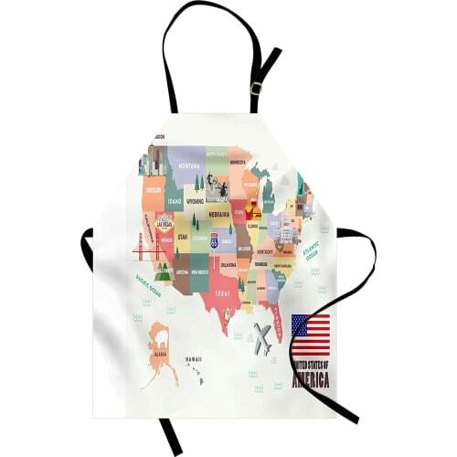 Route 66 Apron Map of the United States of America with Famous Attractions of the Country Print Unisex Kitchen Accessories