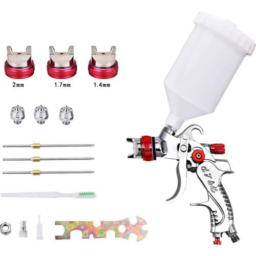 HVLP Gravity Feed Air Spray Gun 3 Nozzles 1.4/1.7/2mm Nozzle Size 600cc Cup Gravity Airbrush For Finish Painting