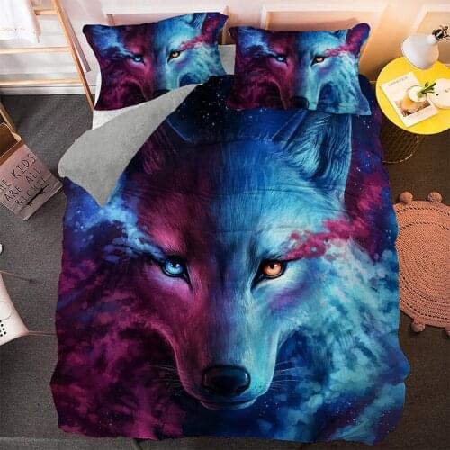 Customize Fashion Wolf Pattern Bedding Sets Animal Duvet Cover Queen King Size Bed Set Moon Printed Quilt Comfoter Covers