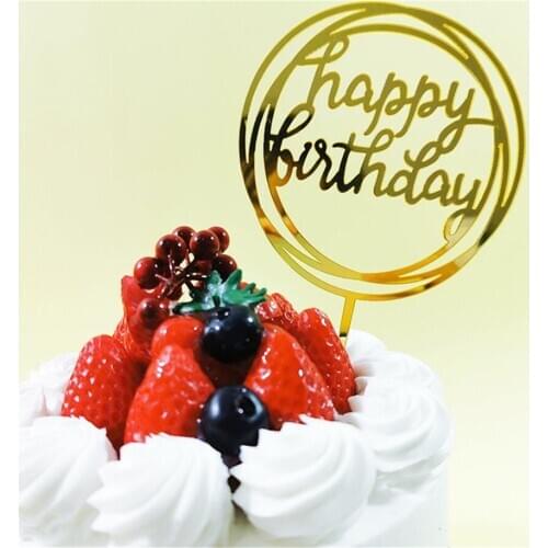 Ins New Happy Birthday Acrylic Cake Topper Pink Gold Cupcake Topper For Kids Gilrs Birthday Party Cake Decorations Baby Shower