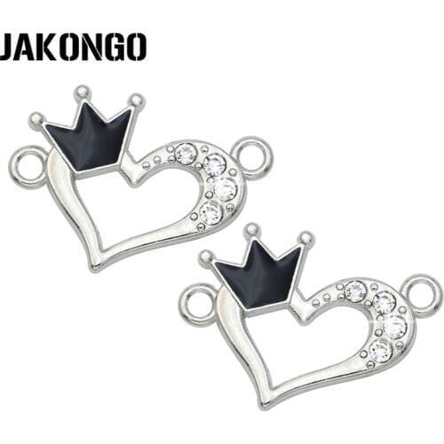 JAKONGO Silver Color Enamel Crown Heart Connector for Jewelry Making Bracelet Accessories Findings DIY 23x16mm 5pcs/lot