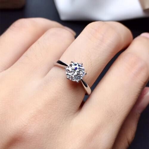 Moissanite ring 1CT 6.5mm VVS1 engagement fine jewelry Diamond Test Passed round excellent cut 100% 925 Sterling Silver for girl