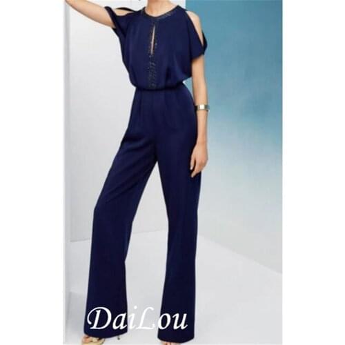 Jumpsuits Minimalist Elegant Engagement Formal Evening Dress Jewel Neck Short Sleeve Floor Length Chiffon with Sleek 2021