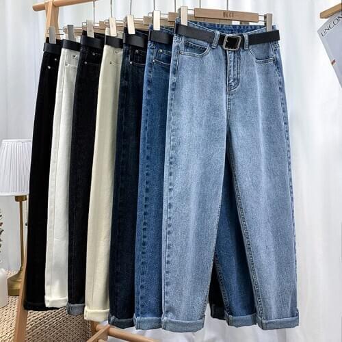 Korean Version of The Thin High-waisted Denim Daddy Pants Ladies Autumn Loose and High Straight Feet Radish Harlan Pants