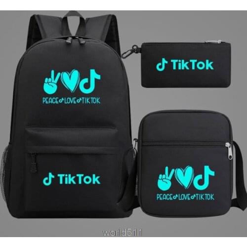 Hot Tik Tok Backpack 3 Pieces/set Girls Luminous School Bag Boys Pencil Case Crossbody Bags Women Kids Canvas Knapsack