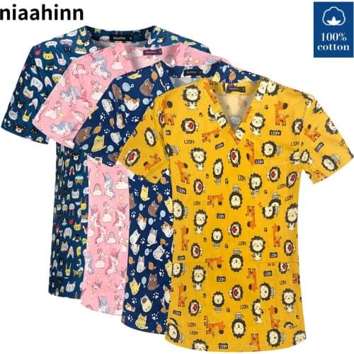 Cartoon Print Medical Surgical Uniforms Wholesale prices Scrub Tops Hospital Nurse Workwear Women and Men Medical Scrubs Uniform