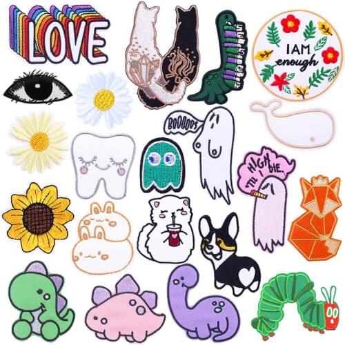 Cartoon Animal Things Iron On Patches For Clothing Cat Dog Dinosaur Cute Applique On Baby Clothes Animals Badge Custom Patch