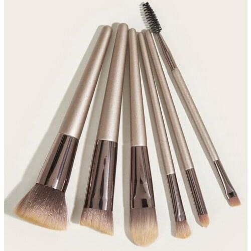 New 6pcs Champagne Makeup Brushes Wood Handle Foundation Blending Power Eye Face Gradual Change Cosmetic Beauty maquillaje