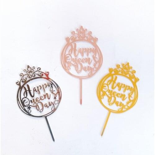 New Queens happy Birthday Cake Topper Crown Acrylic girls Birthday Cupcake Toppers for Baby shower cake Dessert decoration gift
