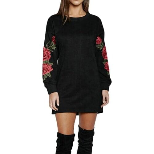 Autumn Long Sleeve Floral Embroidery Long Women Pullovers Hoodies Black And White Sweatshirt Hoodies