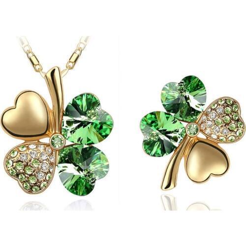 Crystal Clover 4 Leaf heart Pendant Necklace Brooch fashion jewelry sets lover classic gifts girl accessories dropshipping