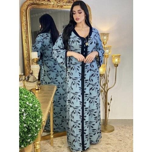 Ramadan Eid Mubarak Hijab Dress for Women Fashion Muslim Ethnic Floral Jalabiya Dubai Turkey Moroccan Kaftan Arabic Oman Clothes