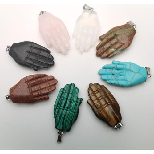 Fashion palm Hand carving natural stone Pendants gesture Mixed charms assorted for jewelry making 8pcs/lot free shipping