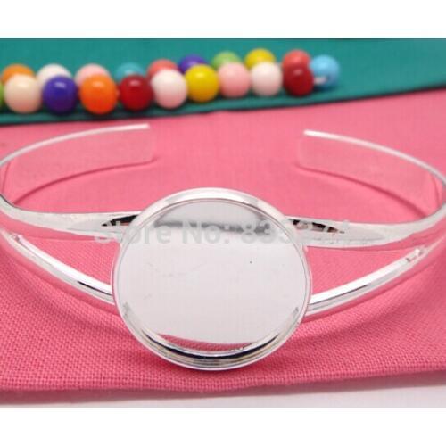 Silver plated 25mm Cabochon Blank Bangle Base Bracelet Blank Findings, Tray Bezel Setting