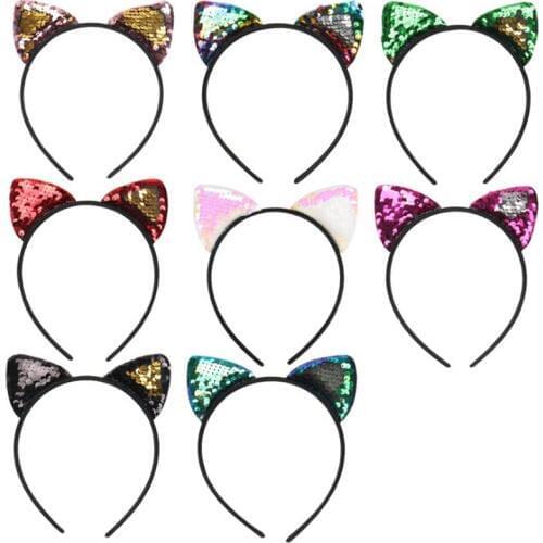 Fashion Kids Cute Girls Sequins Glitter Head Hoop Cat Animals Ears Headband Hairband Hoop Headwear Hair Accessorie