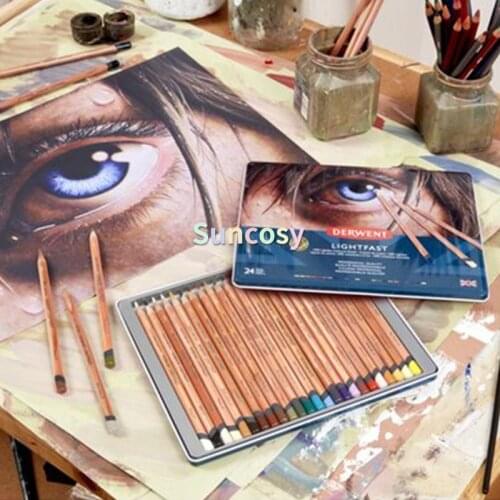 Derwent Lightfast Coloured Pencils, Metal Tin, 12/24/36/48/72 Count Oil wax mixed color lead Colored pencils Set Art Supplies