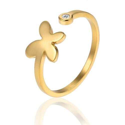 RIR Newest Gold Butterfly Adjustable Finger Rings Clear AAA Crystal Wedding Ring For Women Fashion Christmas Gift