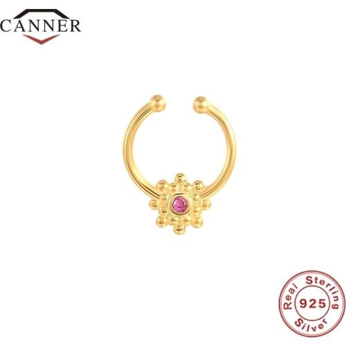 CANNER 925 Sterling Silver Creative Personality Pink Zircon Stud Earrings for Women Piercing Earring Jewelry Pendientes Kolczyki