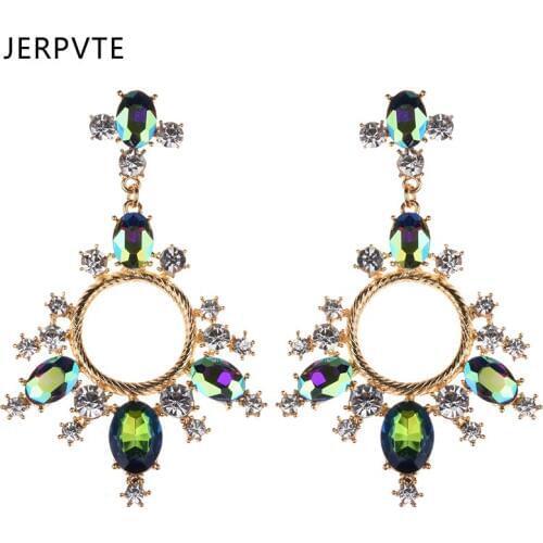 JERPVTE Bohemian Multicolor Fashion Special Design Shiny Stone Statement Earrings For Women Wholesale Maxi Luxury Jewelry