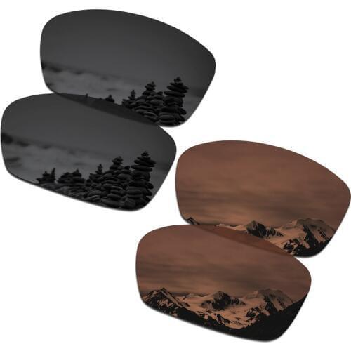 SmartVLT 2 Pairs Polarized Sunglasses Replacement Lenses for Oakley Plaintiff Squared Stealth Black and Amber Brown
