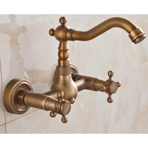 180 Degree Rotating Faucets Antique Brass Bathroom TapS Bath Mixer /Fashion vintage Dual Handle hot and cold wash basin Faucets